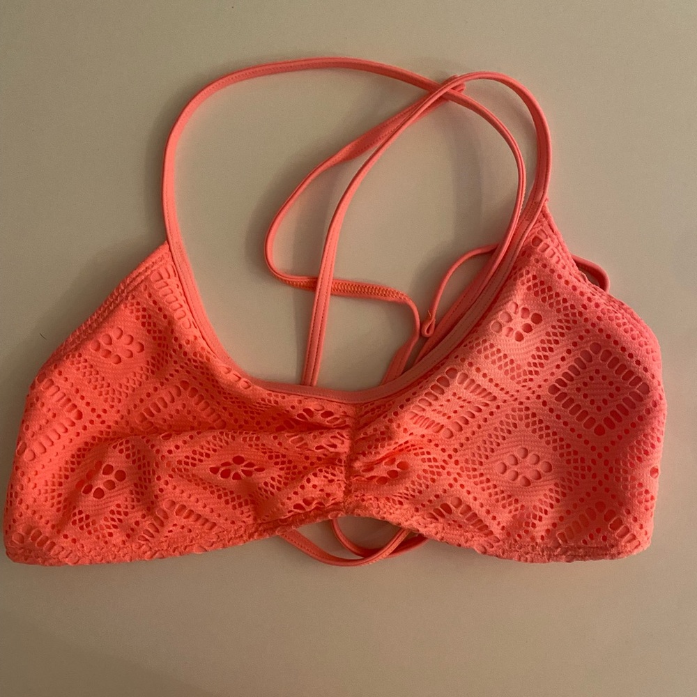Aerie neon orange patterned bikini top